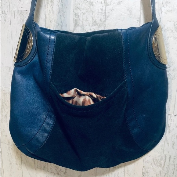 Leather B Makowsky shoulder Hand bag satchel blue - Picture 9 of 14